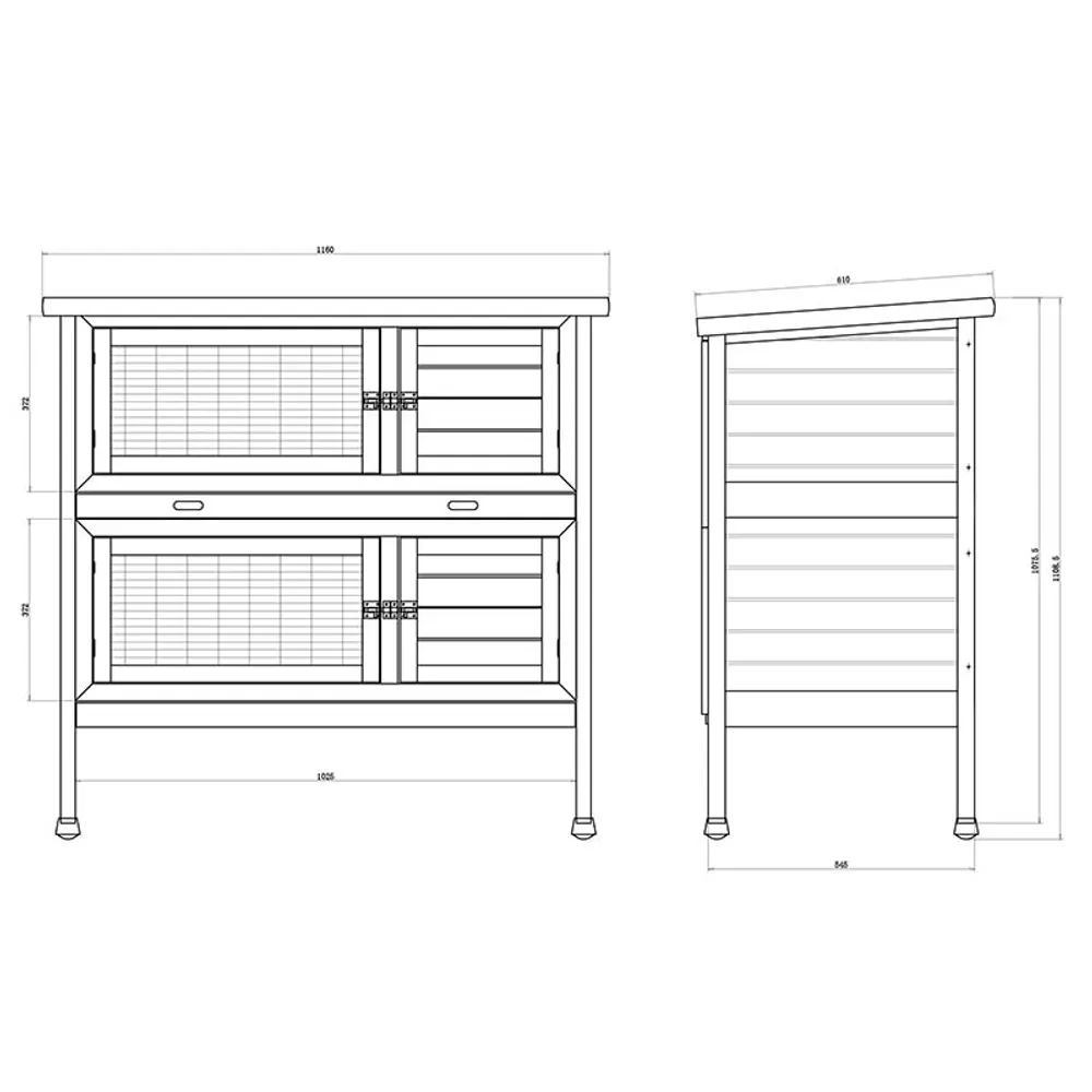 Dobbelt utebur til kanin i tre med ben – 116×61×111 cm