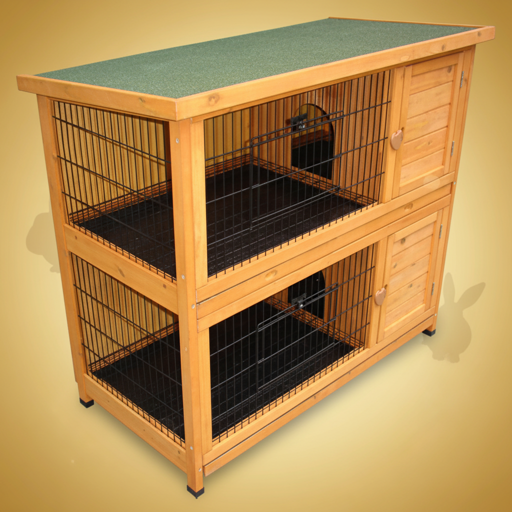 Dobbelt utebur til kanin i tre med ben – 116×61×111 cm