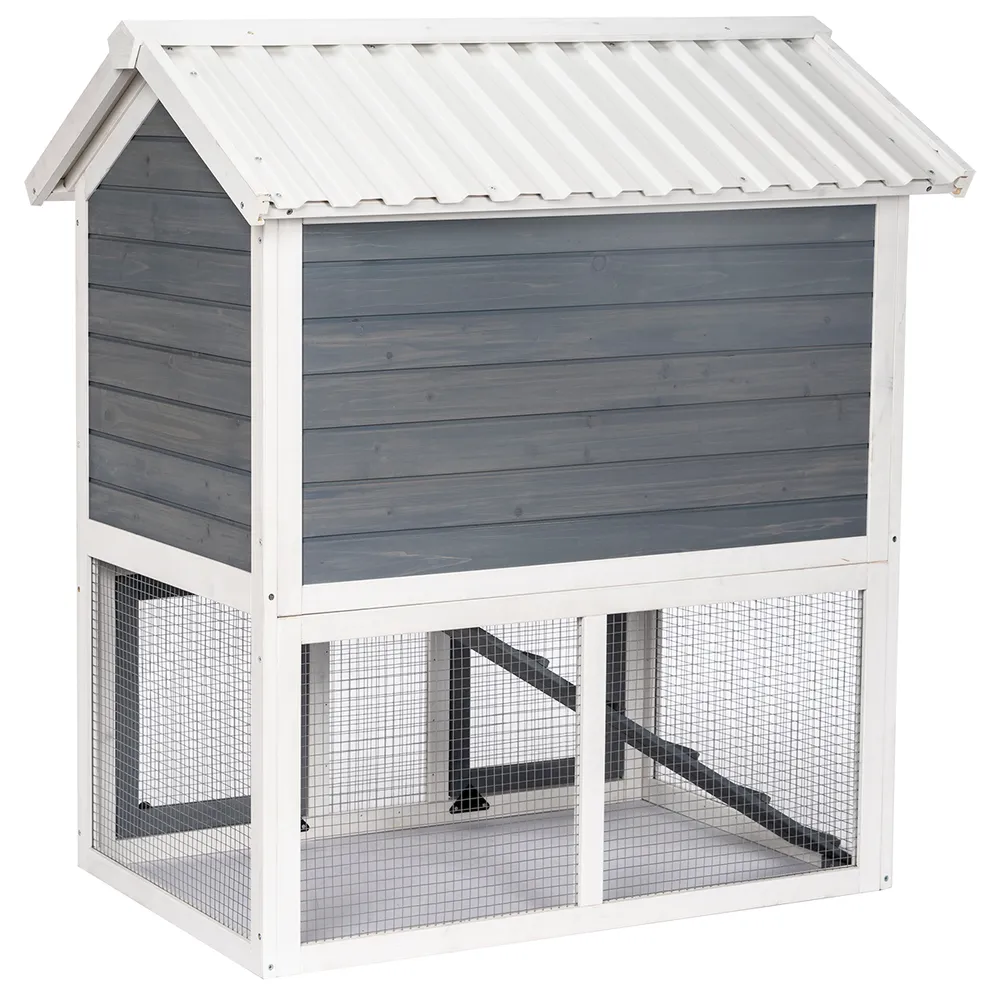 Utendørs kaninbur i tre – 2 etasjer (grå/hvit) 111×70.5×114.8 cm Utendørs kaninbur i tre – 2 etasjer (grå/hvit) 111×70.5×114.8 cm