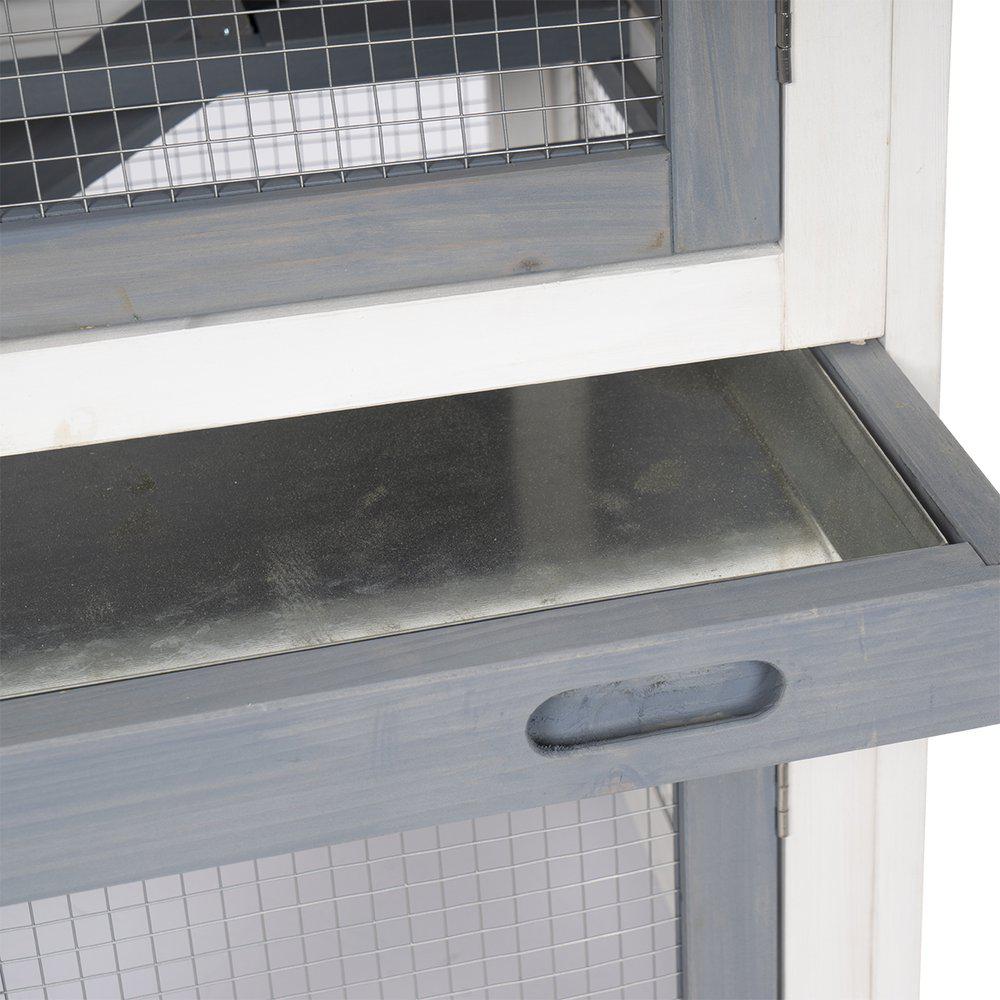 Utendørs kaninbur i tre – 2 etasjer (grå/hvit) 111×70.5×114.8 cm Utendørs kaninbur i tre – 2 etasjer (grå/hvit) 111×70.5×114.8 cm