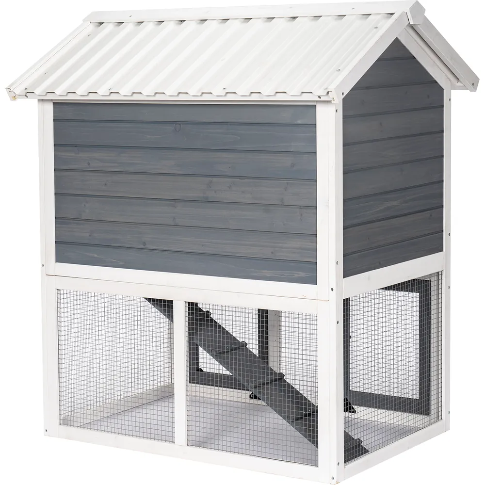 Utendørs kaninbur i tre – 2 etasjer (grå/hvit) 111×70.5×114.8 cm Utendørs kaninbur i tre – 2 etasjer (grå/hvit) 111×70.5×114.8 cm