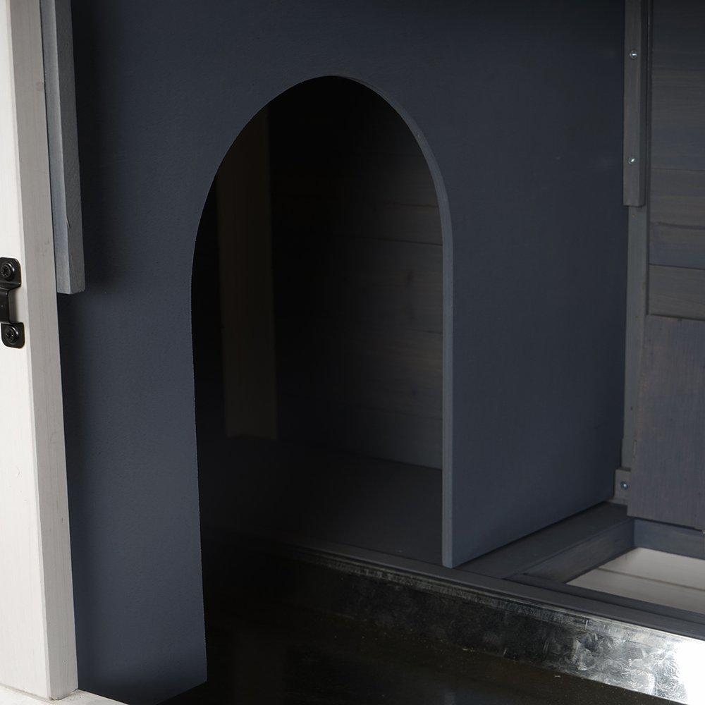 Utendørs kaninbur i tre – 2 etasjer (grå/hvit) 111×70.5×114.8 cm Utendørs kaninbur i tre – 2 etasjer (grå/hvit) 111×70.5×114.8 cm