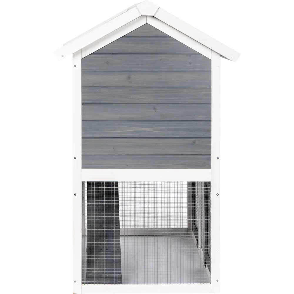 Utendørs kaninbur i tre – 2 etasjer (grå/hvit) 111×70.5×114.8 cm Utendørs kaninbur i tre – 2 etasjer (grå/hvit) 111×70.5×114.8 cm