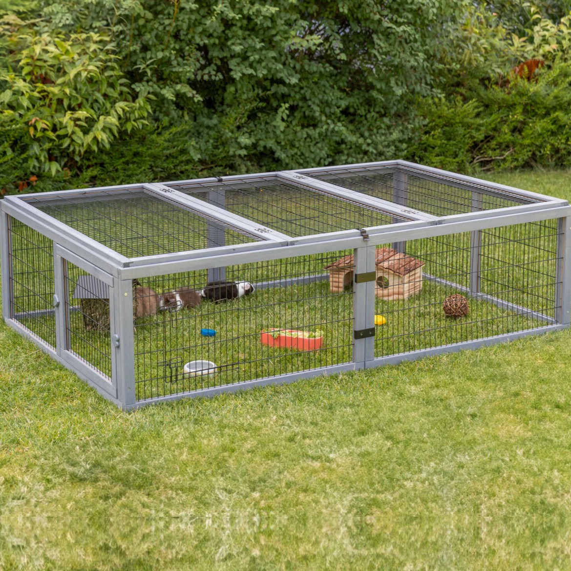 Utendørs kaningård med tak (løpegård) – 174 × 48 × 109 cm