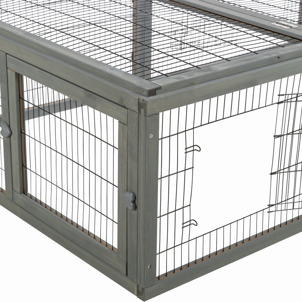 Utendørs kaningård med tak (løpegård) – 174 × 48 × 109 cm